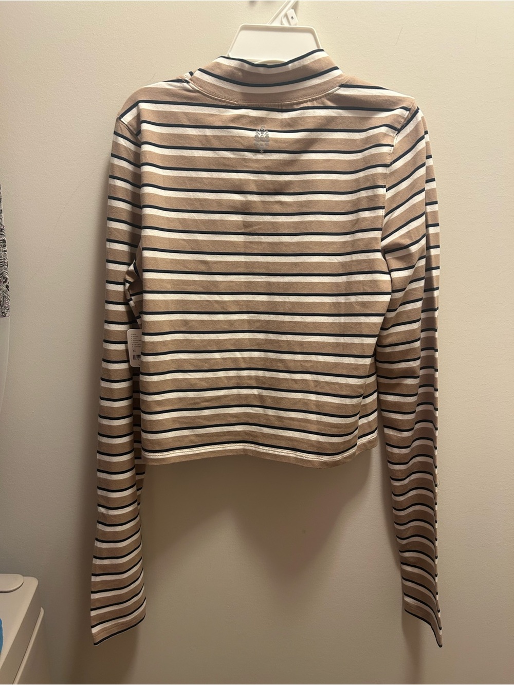 FP Movement by Free People Beige, Black & White Striped Long-Sleeve Top